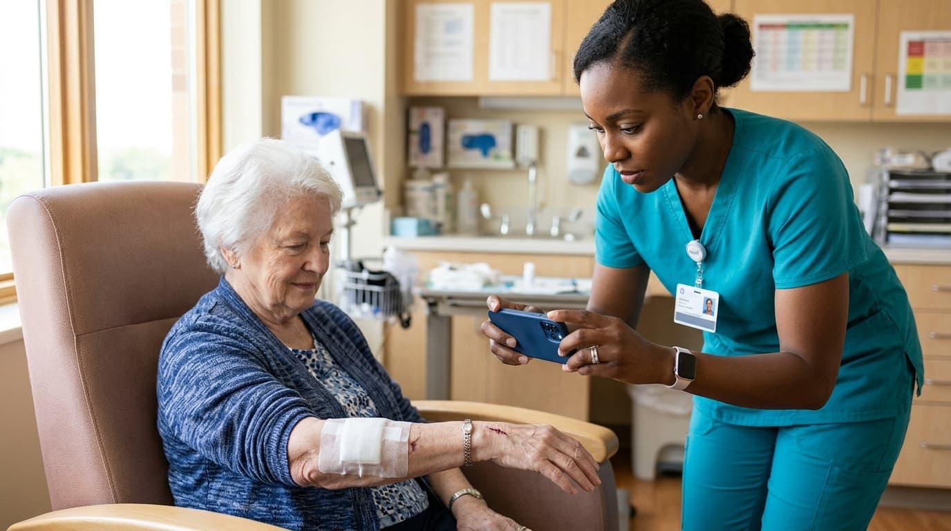 Clinician using WoundMate to assist patient care